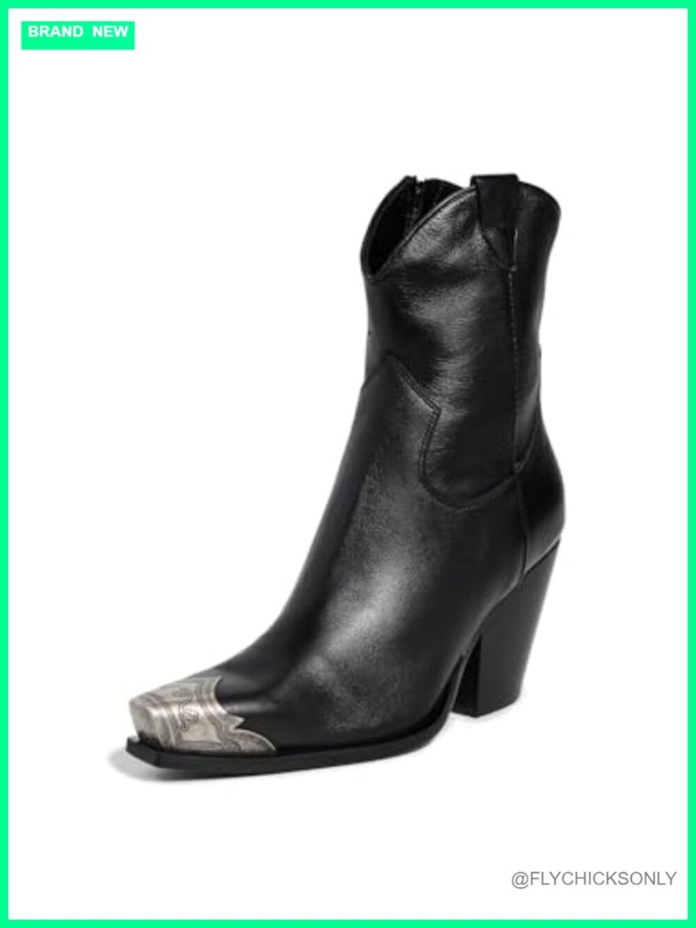 Free People Leather Western Boots Etched Metal Toe Stacked Heel